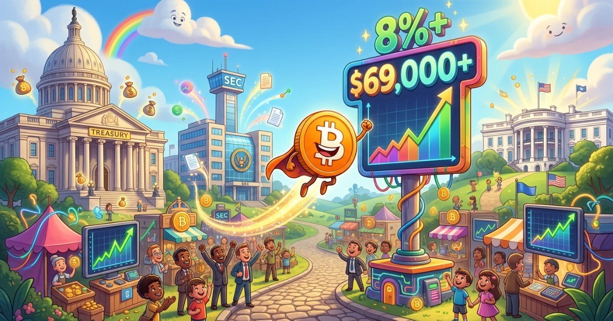 Bitcoin Jumps 8% Past $69,000 as Treasury and SEC News Converge