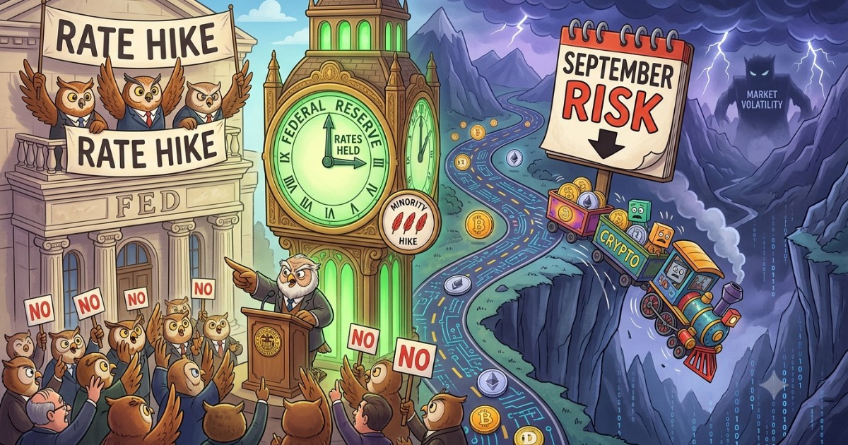 The Fed Held Rates but Three Officials Voted to Hike, and Crypto Now Faces a Live September Risk